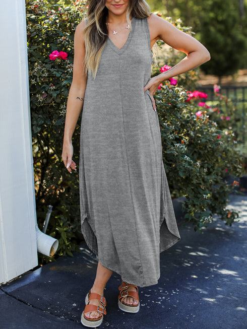 Full Size V-Neck Midi Tank Dress - Odaingerous